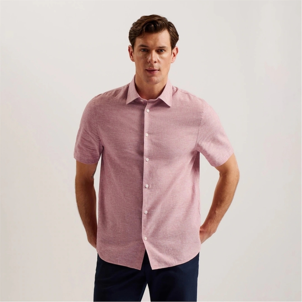 Ted Baker London Men’s Short Sleeve Button Down Mid Pink Size XS